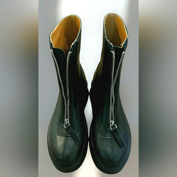 Moto 8.5 Preppy Boho Platform Whimsigoth Grunge Black Leather Ankle Boots New - Picture 7 of 10